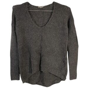 Helmut Sweater Womens Petite P Gray Alpaca Wool Knit V Neck High Low Hem Chunky